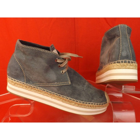 NIB PRADA BLUE SUEDE LACE UP LOGO ESPADRILLES CHUKKA BOOTS 39 8.5 $ 525 - Picture 4 of 12